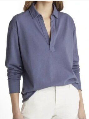 Frank & Eileen Patrick Popover Henley Shirt Italian Cotton Blue Long Sleeve XS